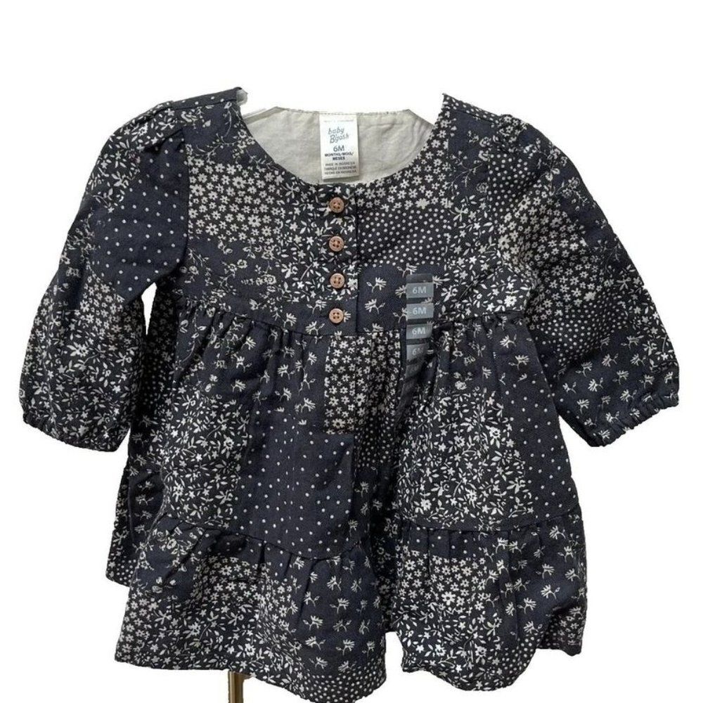 NWT Baby B'Gosh Girls Floral Dress Sz 6 Mths Blue & White Tiered Prarie Cottage - Picture 1 of 3